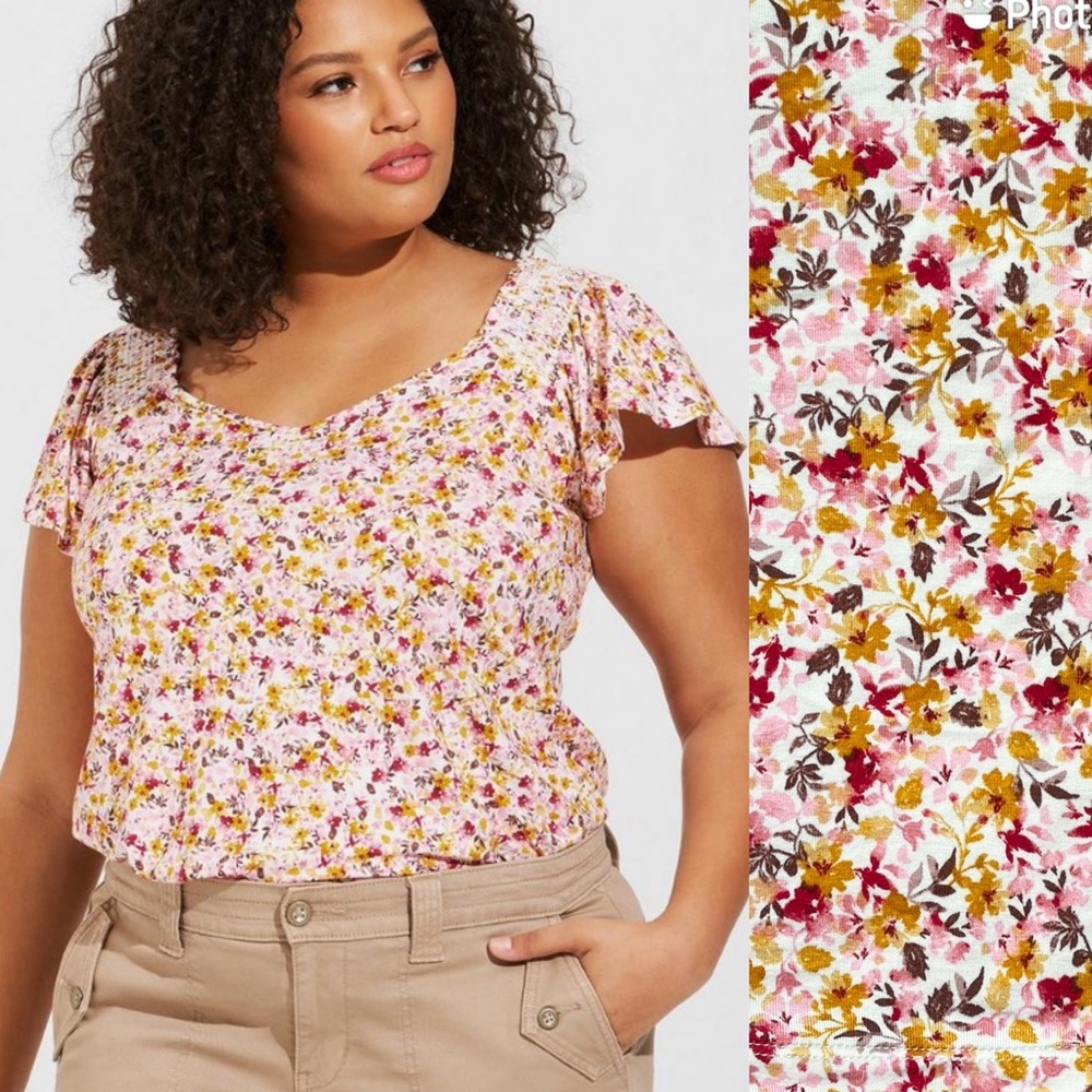 Torrid Super Soft Smocked Shoulder Flutter Sleeve… - image 1